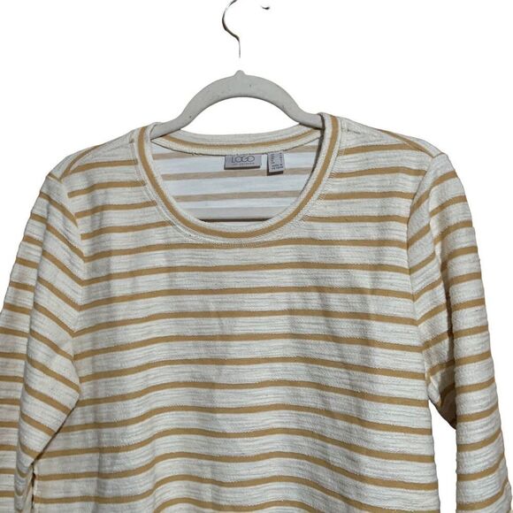 LOGO By Lori Goldstein Size Medium Multicolor Stripe Layered Flutter Hem Blouse - Picture 2 of 7